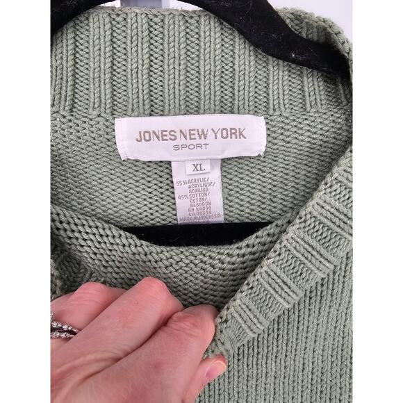 Jones New York Sport Green Cotton Blend Long Sleeve Mock-Neck Sweater Size XL - Picture 3 of 4